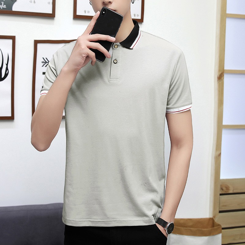 4สี-mens-polo-shirt-short-sleeve-polos-เสื้อโปโลผู้ชายสีบริสุทธิ์แบบธรรมดา