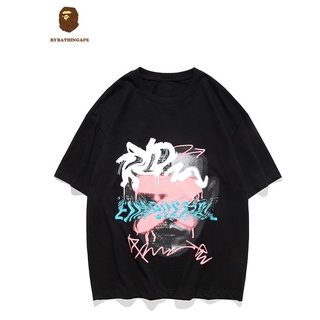 Bape ROCKY เสื้อยืดแขนสั้น ผ้าฝ้าย ทรงหลวม กึ่งลําลอง แฟชั่นฤดูร้อน สําหรับผู้ชาย