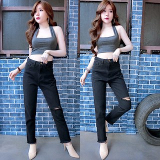 สินค้า Cc jeans 114 กางเกงยีนส์ผู้หญิง เอวสูง ทรงบอย ขาด