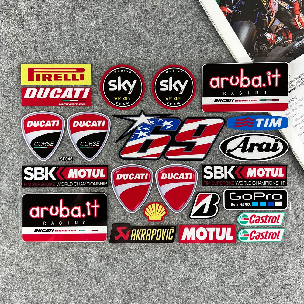 ducati-สติ๊กเกอร์สะท้อนแสงรถจักรยานยนต์แข่งถังน้ำมันเชื้อเพลิง-shock-แถบด้านข้างกล่องหมวกกันน็อคสติ๊กเกอร์ตกแต่งกันน้ำ