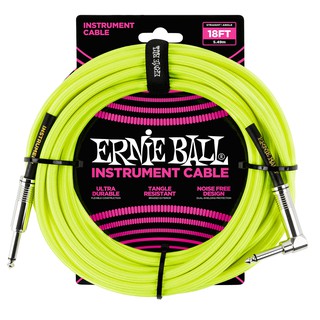 สินค้า ERNIE BALL® แบบไนลอนถัก ยาว 5.5 เมตร หัวตรง/ หัวงอ (18FT Braided, Straight / Angle Instrument Cable / P06085)