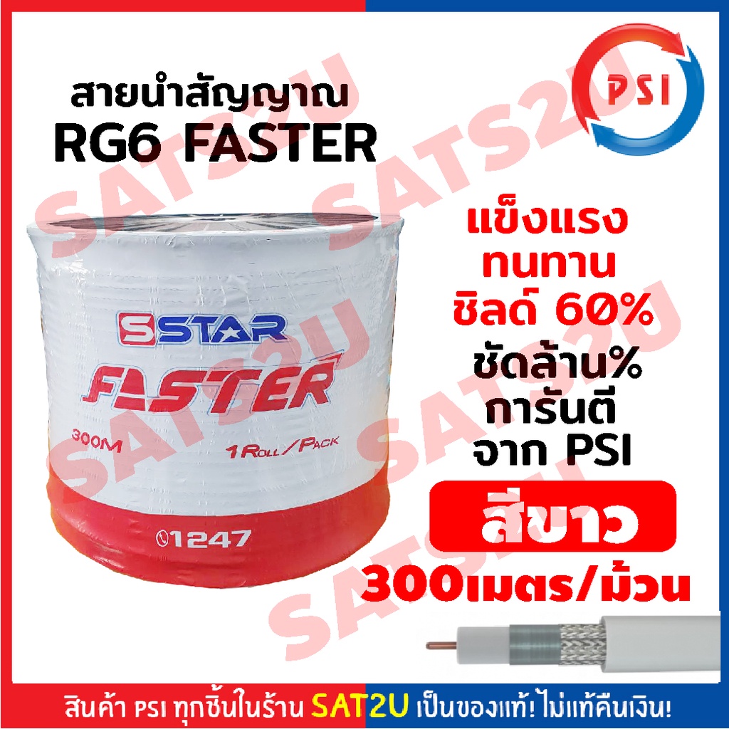 psi-faster-สายนำสัญญาณ-rg6-60-300ม-ขาว-ดำ-เหมาะสำหรับงานติดตั้งจานดาวเทียม-และเดินสายโทรทัศน์ภายในบ้านหรือตัวอาคาร