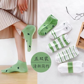fashionproducts999 ถุงเท้า ข้อสั้น ถุงเท้าเกาหลี ถุงเท้าแฟชั่น ลายขีด-ไม้  (1 แพคมี 5ลาย) ใส่ได้ทั้ง ช/ญ