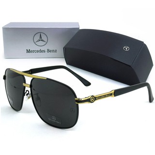 Polarized แว่นกันแดด แฟชั่น รุ่น Mercedes Benz MB 746 C-2 สีดำตัดทองเลนส์ดำ แว่นตา ทรงสปอร์ต วัสดุ Stainless