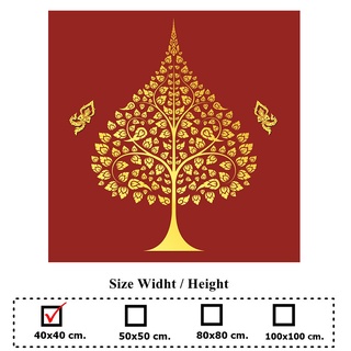 ภาพติดผนัง ต้นโพธิ์เทวดาสาธุพื้นแดงเข้ม (กาวในตัว)