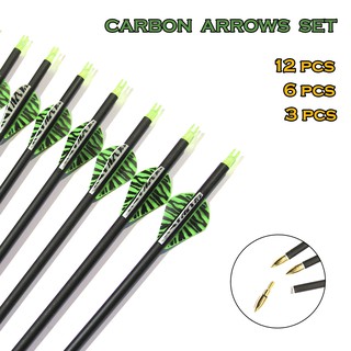 ราคา3 - 12  Pcs Mixed carbon Arrows set Spine 500 , 30 Inches Diameter 7.8 Removable Arrow heads with plastic Feather