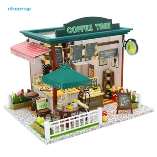 Cheerup DIY ประกอบจิ๋ว LED ร้านกาแฟ บ้านตุ๊กตา โมเดลของเล่นเด็ก ตกแต่งโต๊ะ