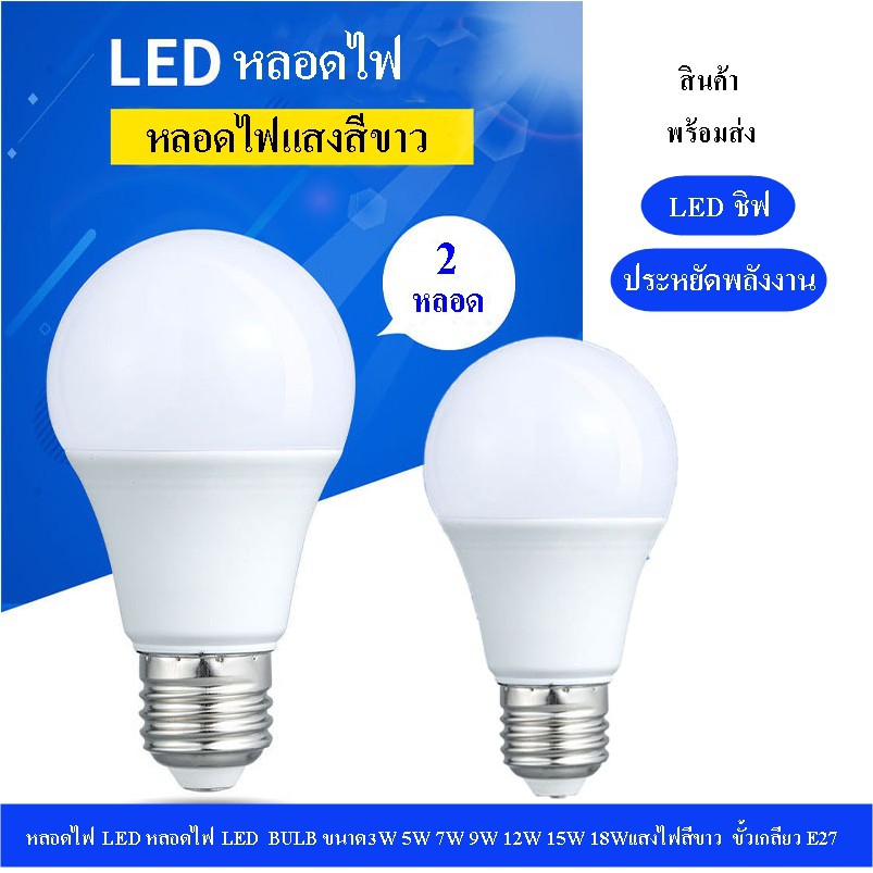 รูปภาพสินค้าแรกของหลอดไฟ LED หลอดไฟ LED BULB(ซื้อ1แถม1)- 3W 5W 7W 9W 12W 15W 18Wแสงไฟสีขาว ขั้วเกลียว E27 (สินค้าพร้อมส่ง)