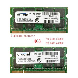 【 COD 】แรมใหม่ Crucial DDR2 2GB 4GB 8GB โน้ตบุ๊ก SODIMM PC2-5300 PC2-6400 667MHZ 800MHZ แรมหน่วยความจำแล็ปท็อป Sodimm