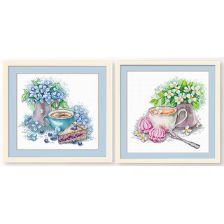 ชุดปักครอสติชพิมพ์ลาย ชา กาแฟ ขนม ของว่าง ดอกไม้ (cross stitch kit)