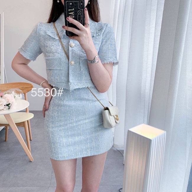 ชุดเซ็ต-ผ้าทวิต-ลุคคุณหนูสาวหวาน-สวยมาก-ราคาถูกมาก