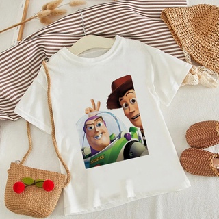 ใหม่ เสื้อยืดแขนสั้น พิมพ์ลาย Buzz Lightyear Toy Story สีขาว แฟชั่นฤดูร้อน สําหรับเด็กผู้ชาย และเด็กผู้หญิง