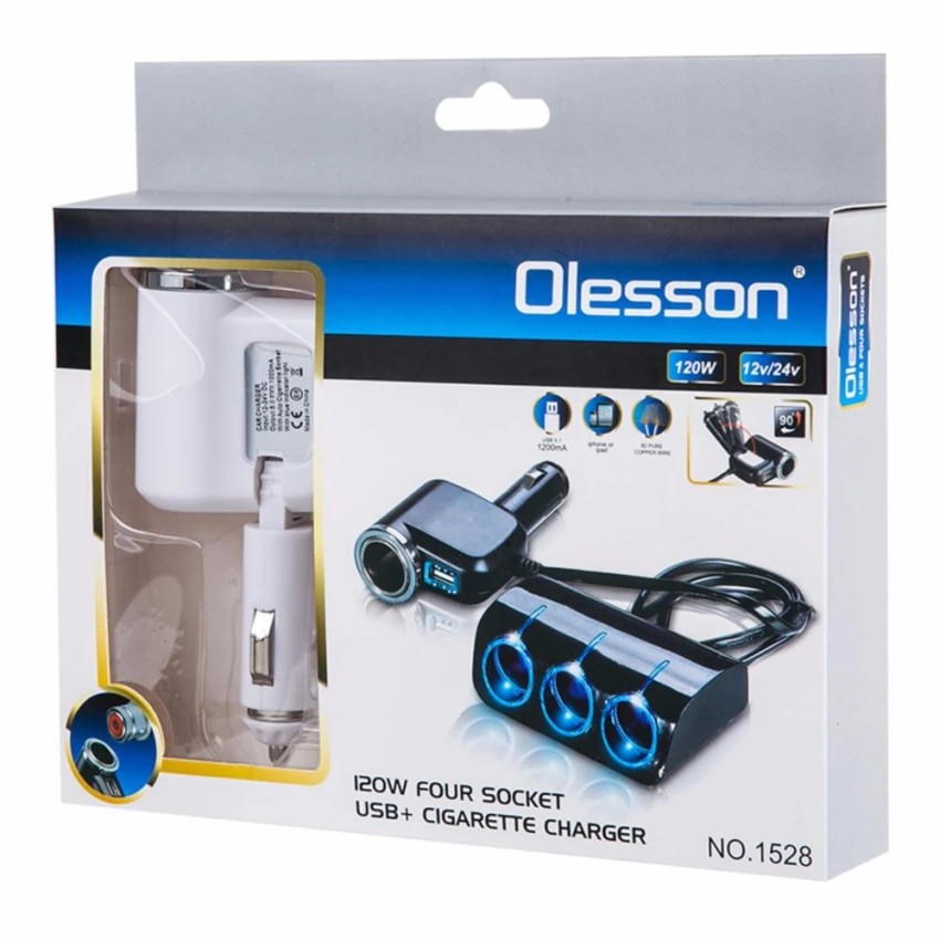 Olesson รุ่น 1528 ตัวเพิ่มช่องที่จุดบุหรี่4ช่อง+ 1 USB 120W (ขาว) | Shopee  Thailand