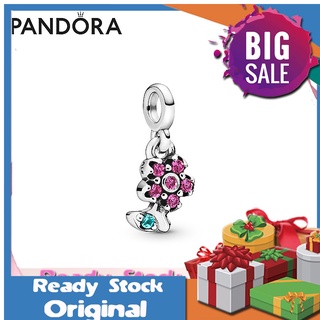 Pandora จี้เงิน 925 รูปดอกไม้ สีแดง เครื่องประดับแฟชั่น สําหรับของขวัญวันเกิดผู้หญิง p825 Diy