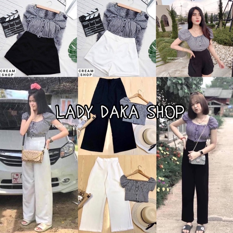 ภาพหน้าปกสินค้าLADY DAKA SHOP Set2ชิ้น เสื้อครอปดอลลี่+กางเกงขายาว เสื้อติดกระดุมหน้าแขนตุ๊กตา