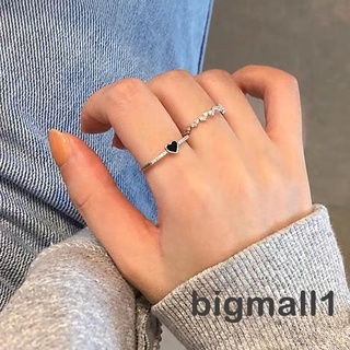 Bigmall- แหวนเพทาย สองชิ้น ประดับเพทาย สีดํา เครื่องประดับแฟชั่น สําหรับผู้หญิง