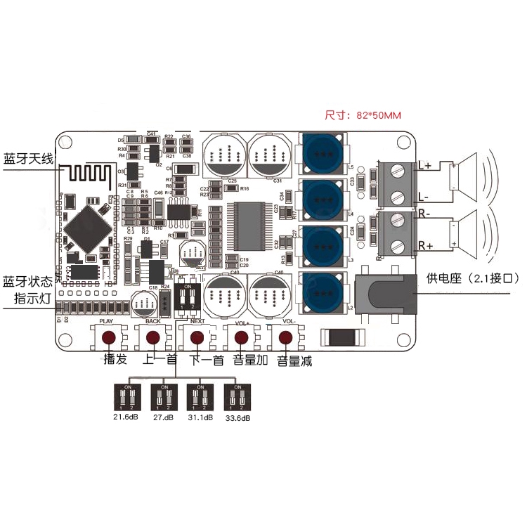 tda7492p-บลูทู-ธ-เพาเวอร์แอมป์บลูทู-ธ-รับเสียงเครื่องขยายเสียง-csr4-0-โมดูลขยายเสียงดิจิตอล