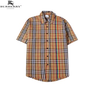 BURBERRY เสื้อเชิ้ตแขนสั้น คอปก แต่งไล่โทนสีรุ้ง สําหรับผู้ชาย