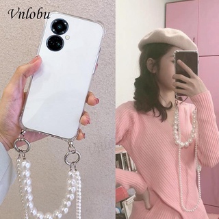 เคสโทรศัพท์มือถือ แบบใส กันกระแทก พร้อมสายคล้อง ประดับไข่มุก สําหรับ Tecno Camon 19 Pro 5G Camon 18i 18P 18 Premier 19 Neo 17p 16 15 Pro