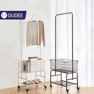 DUDEE ราวแขวนผ้าพร้อมตะกร้า 3 in 1 มีล้อเลื่อนสไตล์มินิมอล รับน้ำหนักได้ดี มี 2 สีให้เลือก