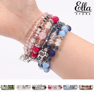 Ellastore123 สร้อยข้อมือ เชือกยางยืด ประดับลูกปัดคริสตัลเทียม หลายชั้น สไตล์โบฮีเมียน สําหรับผู้หญิง 3 ชิ้น ต่อชุด