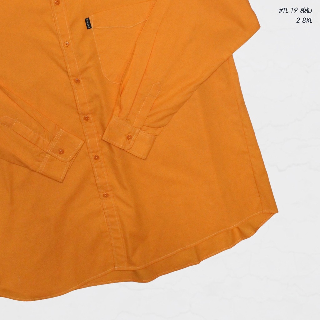 เสื้อเชิ้ตคอปก-แขนยาว-เสื้อผู้ชายอ้วน-ไซส์ใหญ่-ผ้าออกฟอร์ด-oxford-shirt-2xl-3xl-4xl-6xl-8xl-สีส้มสด