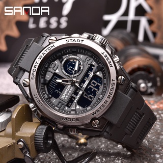 Sanda นาฬิกาข้อมือสปอร์ตแฟชั่น กันน้ํา สไตล์ทหาร หน้าจอคู่ สําหรับผู้ชาย