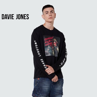 DAVIE JONES เสื้อยืดแขนยาว พิมพ์ลาย ทรง Regular Fit สีดำLong Sleeve Graphic print T-shirt in black WA0104BK