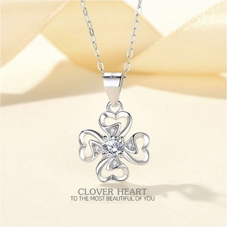 s925 Clover heart necklace สร้อยคอเงินแท้ หัวใจโคลเวอร์ ประดับ Cubic Zirconia (CZ) ใส่สบาย เป็นมิตรกับผิว