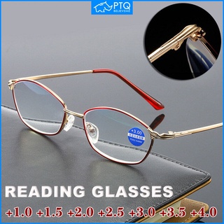 Ptq แว่นตาอ่านหนังสือ กรอบโลหะ เคลือบเรซิ่น HD ป้องกันแสงสีฟ้า +1.0 ~ +4.0