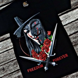 เสื้อยืดโอเวอร์ไซส์Pg21 เสื้อยืดผ้าฝ้าย พิมพ์ลายภาพยนตร์ VENDETTA FREEDOM FOREVER LIMITED MOVIE EDITION สีดําS-4XL