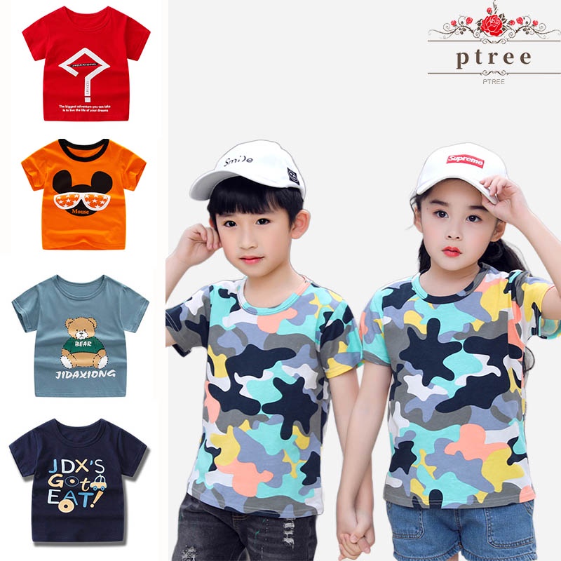 ภาพหน้าปกสินค้า2-11 Years Boys Girls Shirt T Shirt Short Sleeve Cartoon Korean Version Boy Tshirt