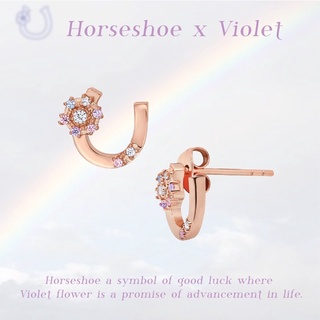 A.CEMI Horseshoe Flower Stud Earring ต่างหูเงินแท้ ชุบทอง 18K โรสโกลว์ ของขวัญแฟน