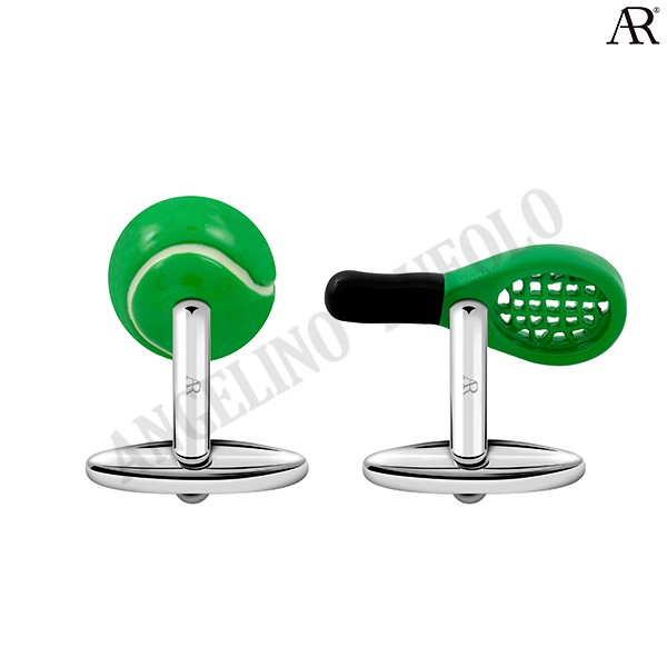 angelino-rufolo-cufflink-คัฟลิงค์-ดีไซน์-tennis-amp-ball-กระดุมข้อมือคัฟลิ้งโรเดียมคุณภาพเยี่ยม-สีเขียว