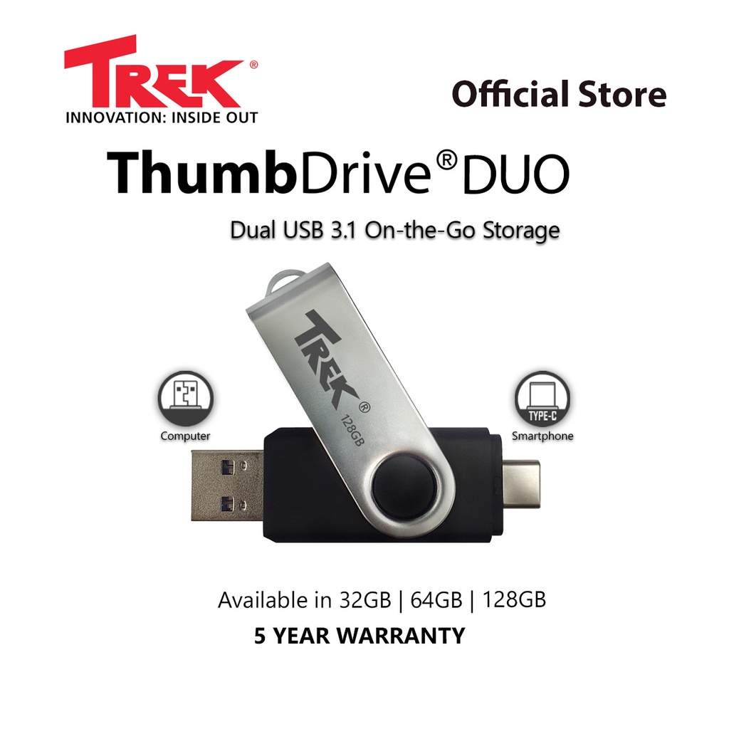 ราคาและรีวิวTrek TD DUO แฟลชไดร์ฟ type C เชื่อมต่อ Android ได้เลย  2 in 1 Dual Drive USB 3.1 Type C (32GB/64GB/128GB)