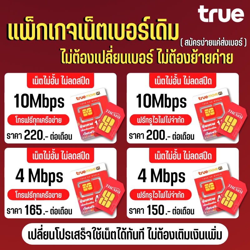 ภาพหน้าปกสินค้าโปรเทพเบอร์เดิมทรู เน็ต 10 Mbps 4 Mbpsไม่อั้น ไม่ลดสปีด+โทรฟรีทุกค่าย ต่อโปรได้สูงสุด 6 เดือน จากร้าน the_sim บน Shopee