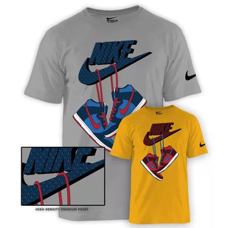 เสือยืดผู้ชาย - NIKE AJ พิมพ์แฟชั่นผู้ชายเสื้อยืดใหม่แขนสั้น (สีเทาและสีเหลือง)