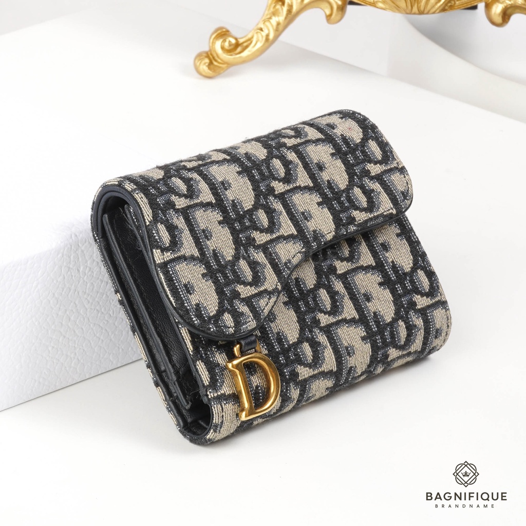 DIOR TRI FOLD SHORT WALLET OBLIQUE NAVY Shopee Thailand
