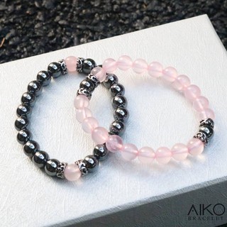 กำไลหินแท้ Rose quartz+Hematite