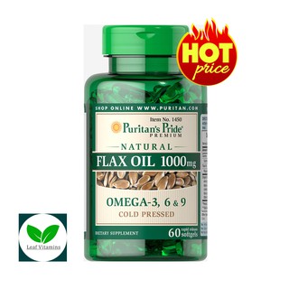 สินค้า Puritan\'s Pride Non-GMO Natural Flax Oil 1000 mg / 60 Rapid Release Softgels