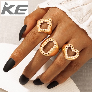 Combination Ring Set Openwork Pearl Irregular Geometric Letter O Love Ring 3-Piece Set for gir