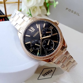 (ผ่อน0%) นาฬิกา Fossil BQ3757 Rye Multifunction Gold-Tone Stainless Steel Watch หน้าปัดสีดำ 36มม. สายแสตนเลสสีทอง