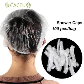 Cactu หมวกคลุมผมอาบน้ํา พลาสติกใส แบบยืดหยุ่น กันน้ํา ใช้แล้วทิ้ง