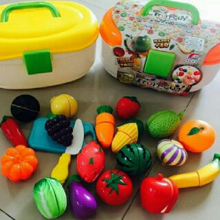 Clearance 🍓🌽 ของเล่น หั่นผักผลไม่ ชุดใหญ่ พร้อมกล่องเก็บ 🍈🍇 cutting fruits &amp; veggies set [ฝากล่องคละสี] WT 6011