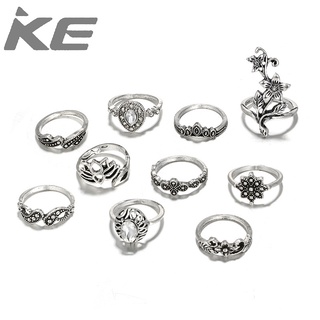 set ring rose flower lotus vine flower glass diamond set ring 10-piece set for girls for women