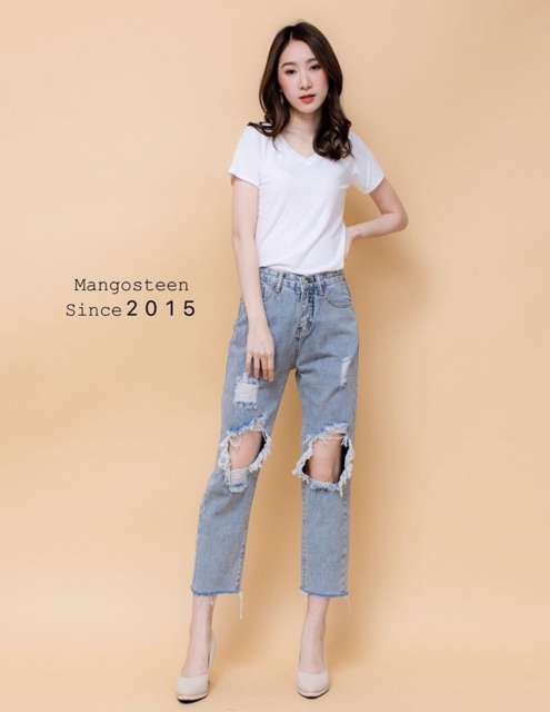 new-torn-jeans-กางเกงยีนส์ขา9ส่วน