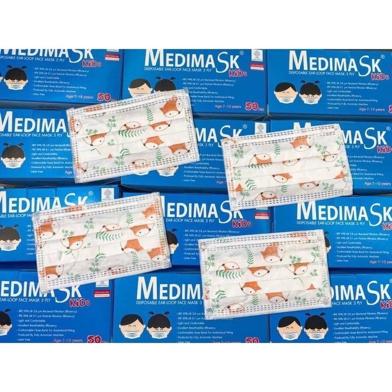 หน้ากากอนามัยเด็ก-medimask-3ชั้น-50ชิ้นต่อกล่อง-พร้อมส่ง-งานไทย