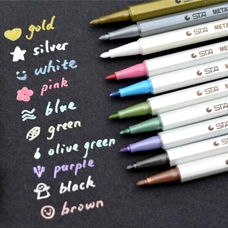 ภาพหน้าปกสินค้าปากกามาร์กเกอร์ สีเมทัลลิก สำหรับตกแต่ง DIY 10 สี