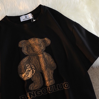 ลายหมี เสื้อยืดแขนสั้น ผู้หญิง สไตล์ใหม่ ทรงหลวม สำหรับคู่รัก