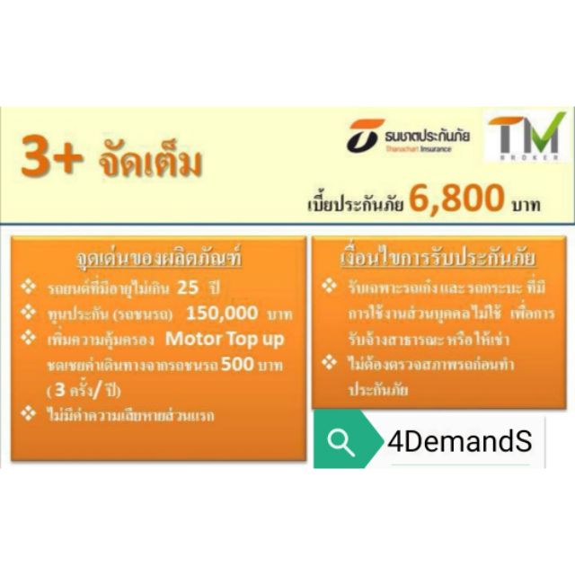 ประกัน​ 3+ รถเก๋ง​ รถกระบะ​ ธนชาตประกันภัย | Shopee Thailand